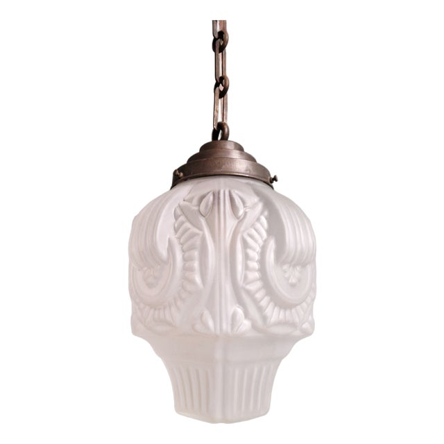 Art Deco Pendant Light in Frosted Clear Glass, 1920s-1930s For Sale