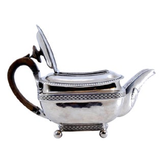 Silver Teapot with Handle and Knob in Chestnut Wood and Pearls For Sale
