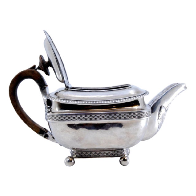 Silver Teapot with Handle and Knob in Chestnut Wood and Pearls For Sale