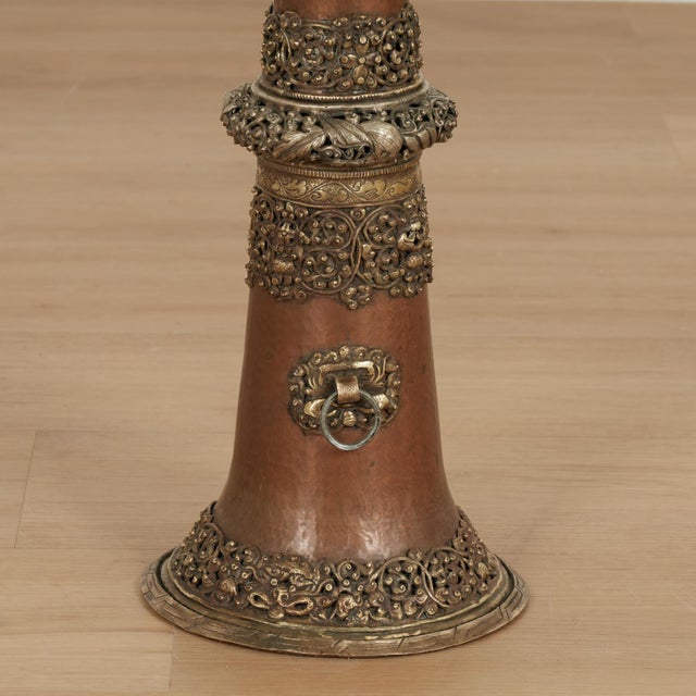 Pair of Antique Copper Tibetan Horns or Dungchen For Sale - Image 11 of 14