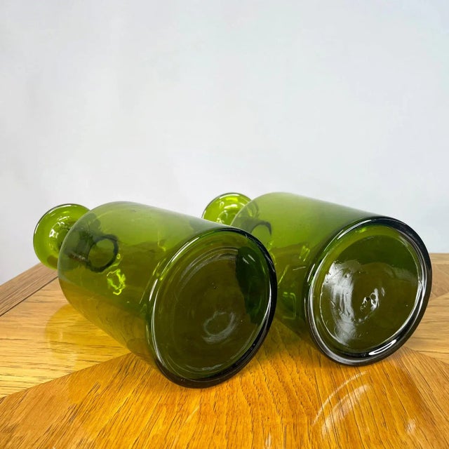 Glass Pair of Otto Brauer for Holmgaard Green Gulvvase Danish Glass Vases For Sale - Image 7 of 7
