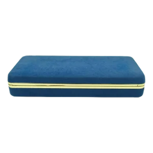 Mid 20th Century Blue Velvet Rectangle Shape Jewelry Trinket Box With Mirror Inside