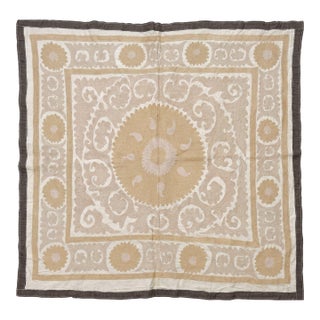 Vintage Embroidered Asian Suzani Wall Decor 4' X 4'5'' For Sale