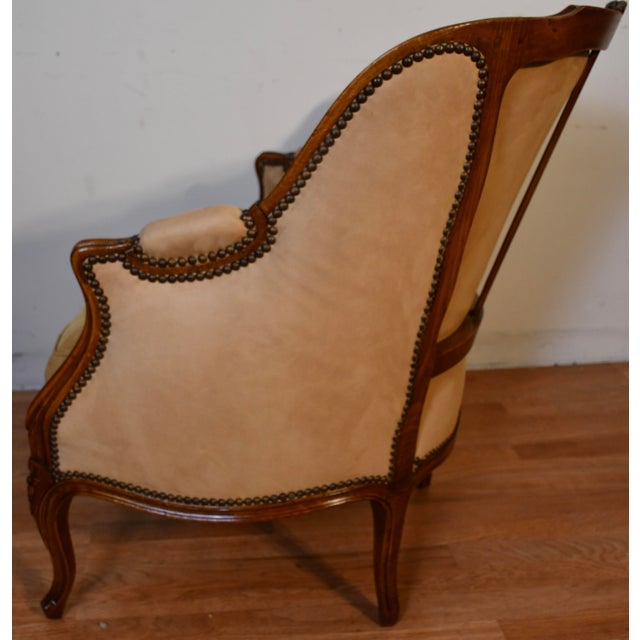 1900 Antique French Louis XV Hand Carved Walnut Living Room Chair / Used Fabric For Sale - Image 16 of 18