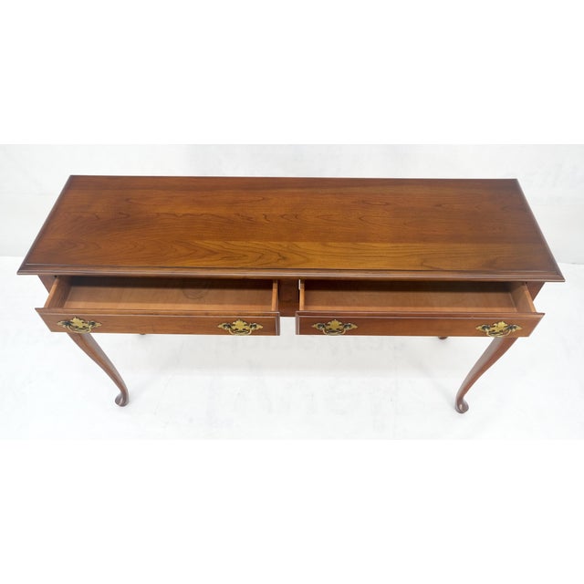 Solid Cherry Queen An Style Two Drawers Low Profile Console Table MINT For Sale - Image 13 of 16