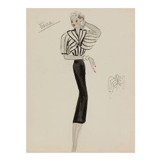 Vintage French Fashion Art Print – Art Deco Woman in White Jacket, 24" X 32" For Sale