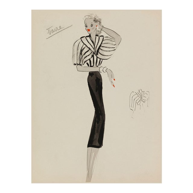 Vintage French Fashion Art Print – Art Deco Woman in White Jacket, 24" X 32" For Sale