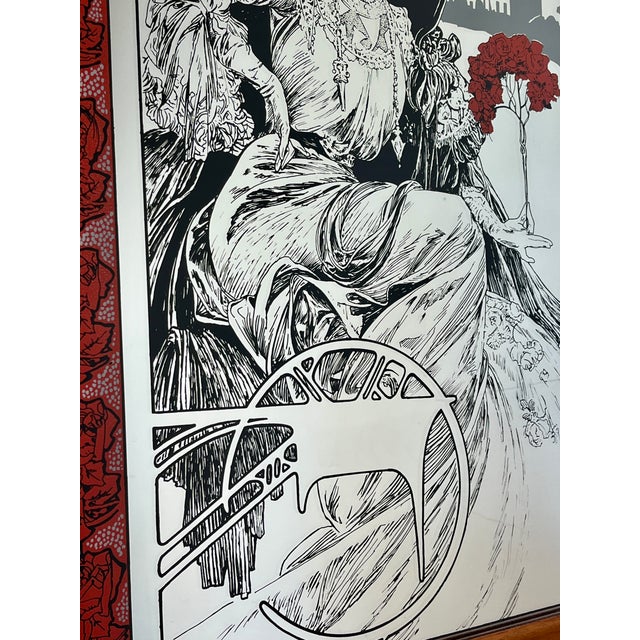 Vintage Art Nouveau Mirror with Christmas Noel Illustration by Alphonse Mucha, 1960s For Sale - Image 13 of 15