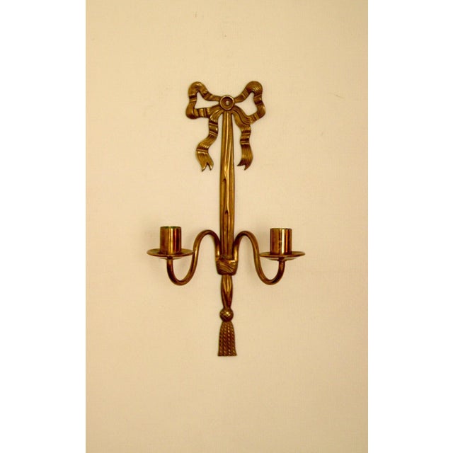 Mid-Century Modern Vintage French Brass Double Arm Bow Sconces, Set of 2 For Sale - Image 3 of 13