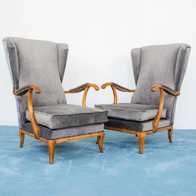 Walnut and Velvet Lounge Chairs by Paolo Buffa, 1950s, Set of 2 For Sale - Image 13 of 13