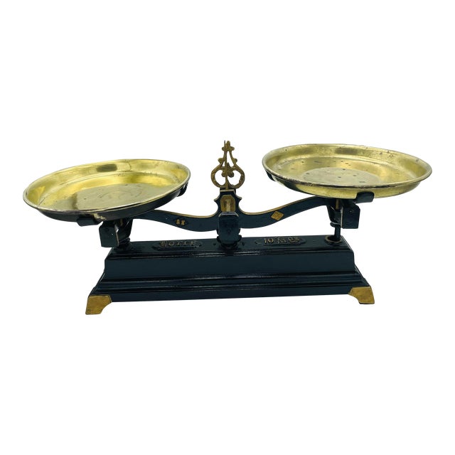 Antique English Iron Scale With Brass Trays For Sale