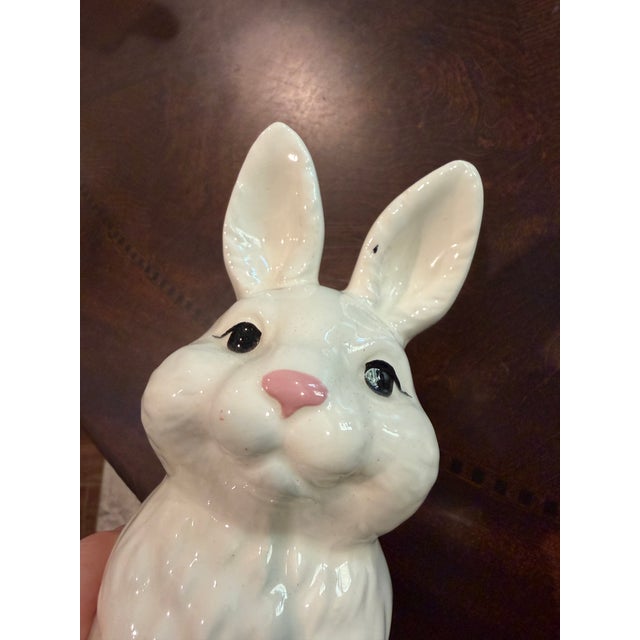 Vintage White Ceramic Bunny Rabbit Figurine With Pink Nose For Sale - Image 4 of 5
