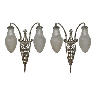 Large French Art Deco Wall Sconces by Delatte 1920s France - A Pair For Sale