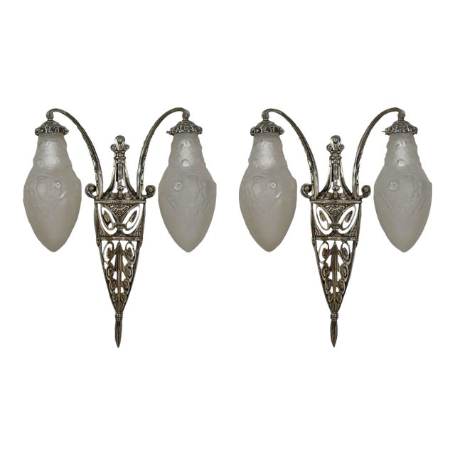 Large French Art Deco Wall Sconces by Delatte 1920s France - A Pair For Sale