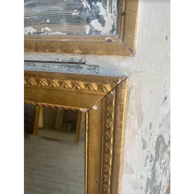 French Gilt Wood Trumeau Mirror Blue & Gold - 19th C For Sale - Image 4 of 8