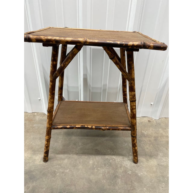 Antique Bamboo 2 Tiered Table With Original Rattan. For Sale - Image 4 of 4