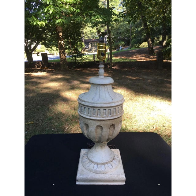 Vintage Off White Hand Carved Wooden Lamp, Shabby Chic For Sale - Image 10 of 13