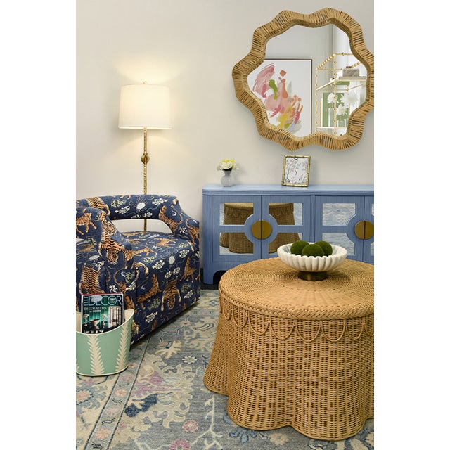 2020s Matthew Izzo Home Giada Natural Woven Rattan Round Coffee Table With Scalloped Base For Sale - Image 5 of 7