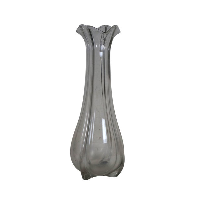 Contemporary Large Hand Blown Bulbous Ruffled Art Glass Centerpiece Flower Vase For Sale - Image 3 of 12