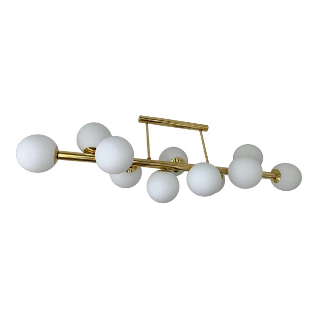 Contemporary Long Brass Chandelier Opaline. Italy For Sale