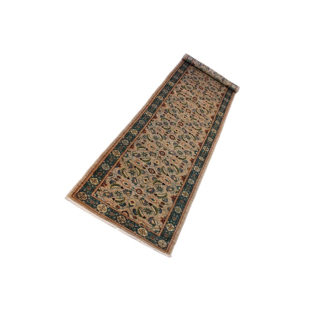 Shabby Chic Ziegler 1990's Gray/Green Wool Runner Rug- 2'11'' X 14'9'' For Sale - Image 3 of 10