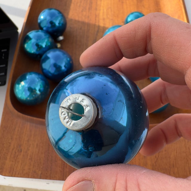 American Vintage Blue Mercury Glass Christmas Ornaments- 12 Ornaments For Sale - Image 3 of 7