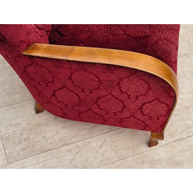 Wood Danish Armchair in Cherry-Red Furniture Velour, 1960s For Sale - Image 7 of 18