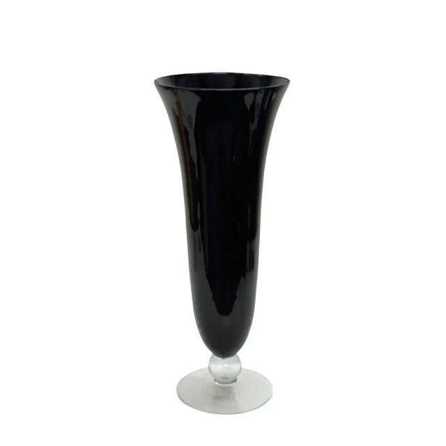 Large Mid-Century Italian Black Glass Artistic Vase with Crystal Base, 1980s For Sale - Image 4 of 14