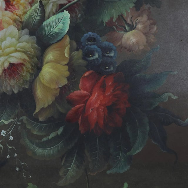 Large Framed Vintage Romantic Floral Still Life Oil Painting For Sale - Image 9 of 12