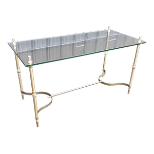 Restored 1970s Maison Jansen French Glass Brass and Steel Console Desk