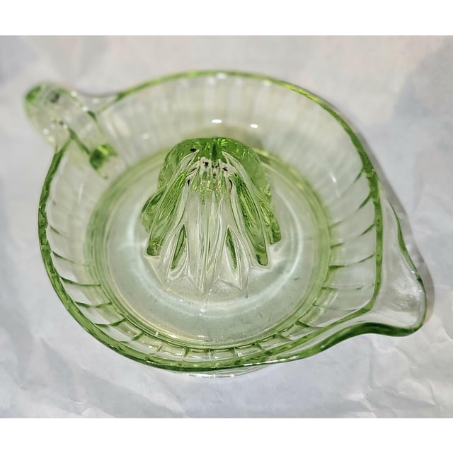 Traditional 1940s Vaseline Glass Citrus Juicer For Sale - Image 3 of 4