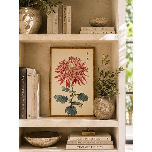 Paper Pink Chrysanthemum by Hasegawa, Vintage Japanese Botanical Art Print, 8" X 12" For Sale - Image 7 of 8