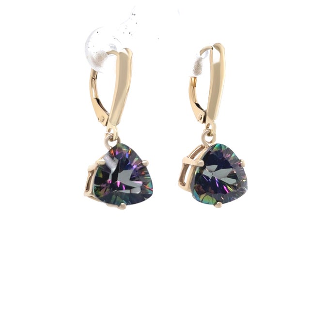 These elegant mystic topaz drop earrings are crafted in 14ct yellow gold with a cast and machined design. Each earring...
