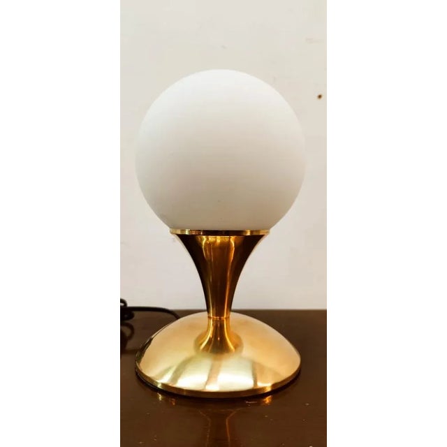 Brass Table Lamp with Satin White Sphere For Sale - Image 6 of 9