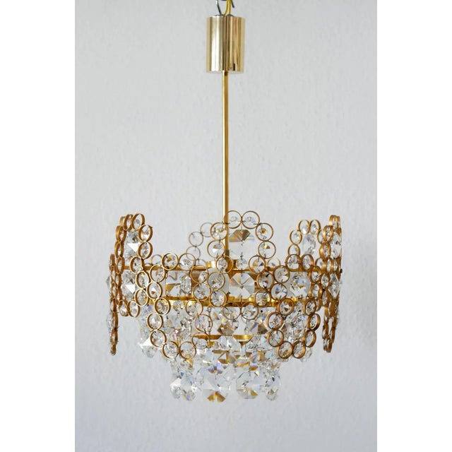 Gilt Brass Facet Cut Crystal Glass Chandelier from Palwa, 1970s For Sale - Image 6 of 15