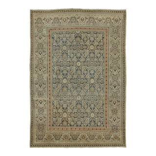 Antique Persian Tabriz Rug With Floral Patterns in Brown and Blue - Rug & Kilim For Sale
