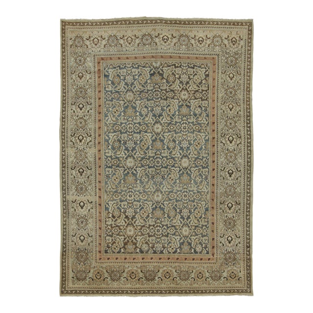 Antique Persian Tabriz Rug With Floral Patterns in Brown and Blue - Rug & Kilim For Sale