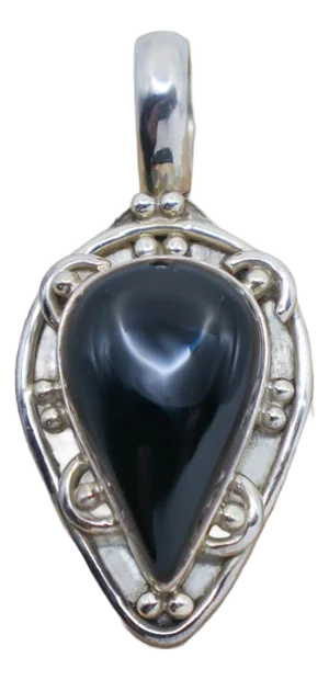 Vintage Onyx “Pie” Pendant in Sterling Silver