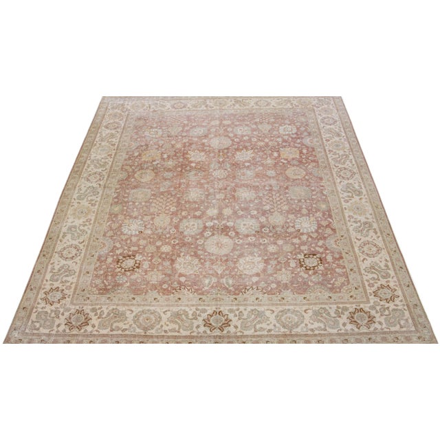 Persian 1960s Handmade Antique Persian Tabriz Rust Wool Rug With Floral Design For Sale - Image 3 of 7