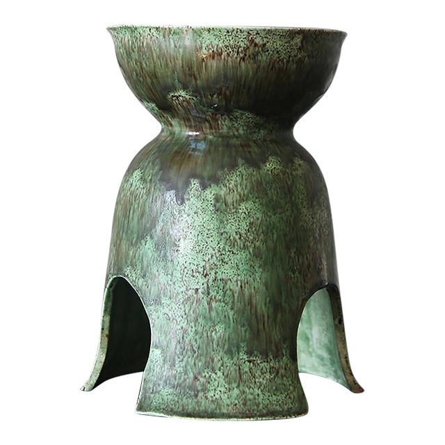 Mid 20th Century One of a Kind Dripping Light Green Glazed Signed Vase For Sale