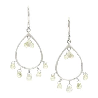 Beaded Diamond Drop Earrings in 18k Solid White Gold- A Pair For Sale