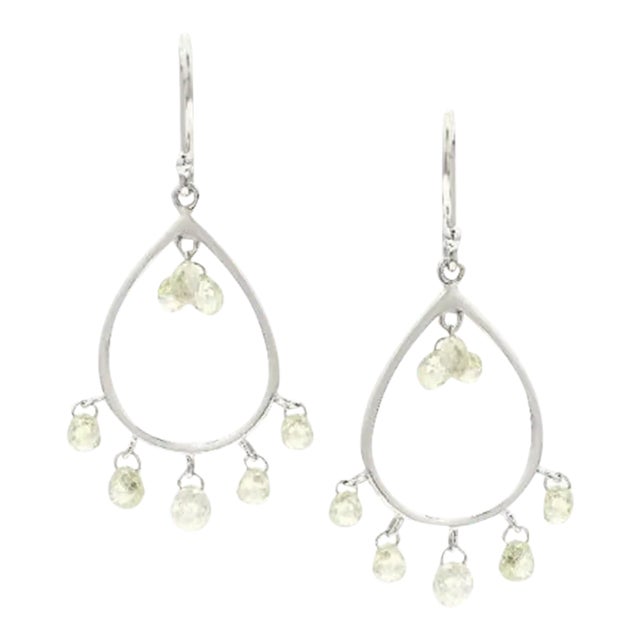 Beaded Diamond Drop Earrings in 18k Solid White Gold- A Pair For Sale