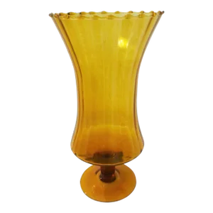 1970s Italian Empoli Optic Glass Amber Vase