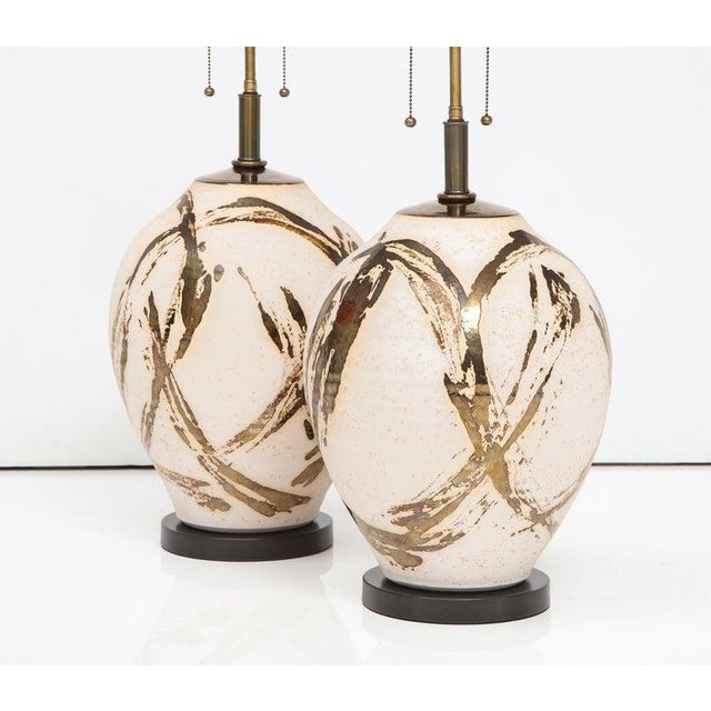 Large Pair of Raku Ware Lamps Designed for Steve Chase For Sale In New York - Image 6 of 13