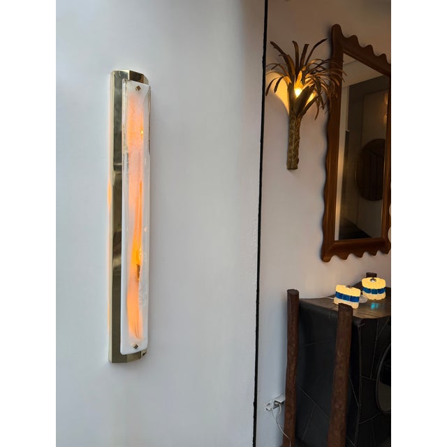Contemporary Pair of White Pennellate Murano Glass and Brass Sconces, Italy For Sale - Image 10 of 12