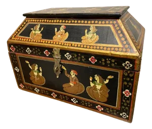 Anglo Indian Decorative Box with Painted Figures of Dancers