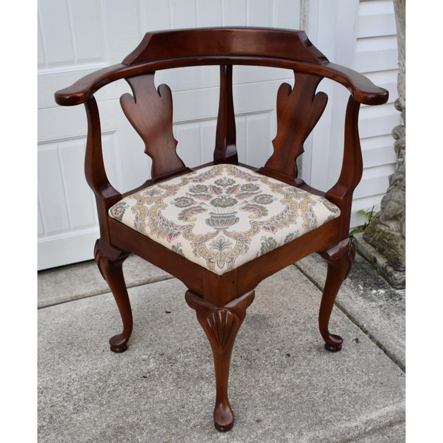 Statesville Chair Company Statesville Co Mahogany Corner Chair Vintage Queen Anne Style Accent Slip Seat For Sale - Image 4 of 16