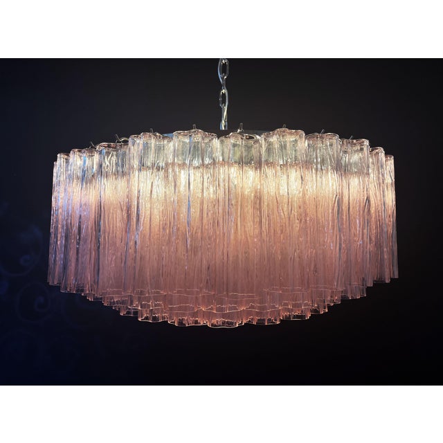 Large Pink Murano Glass Tubes Chandelier, 1990s For Sale - Image 11 of 17