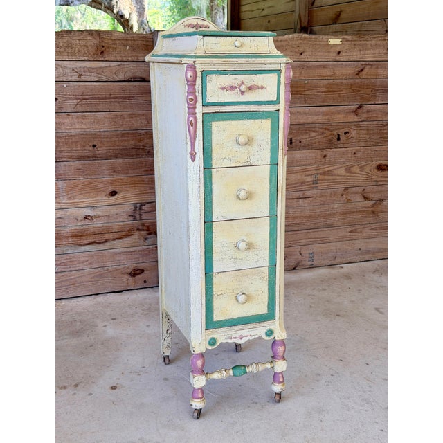Vintage French Country Distressed Jewelry & Lingerie Chest on Casters For Sale - Image 10 of 12