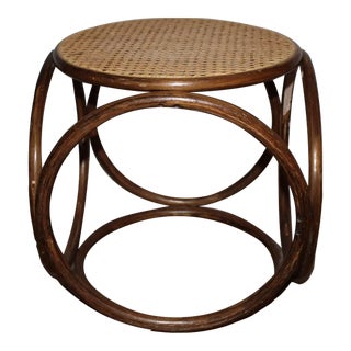 Vintage Bentwood Stool Thonet Style Bent Wood & Cane Footstool For Sale